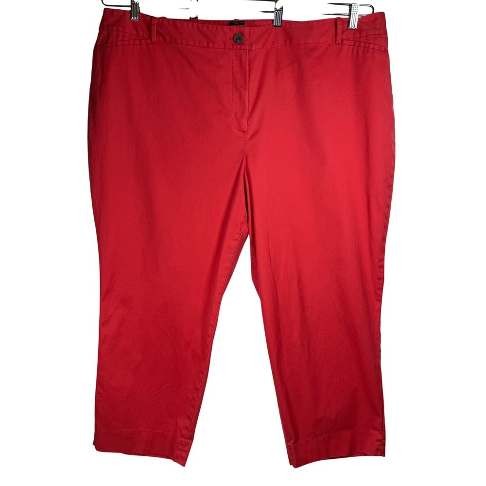 Talbots Woman The Perfect Crop Curvy Pant 24W Red Cotton Stretch Solid Ankle Fit